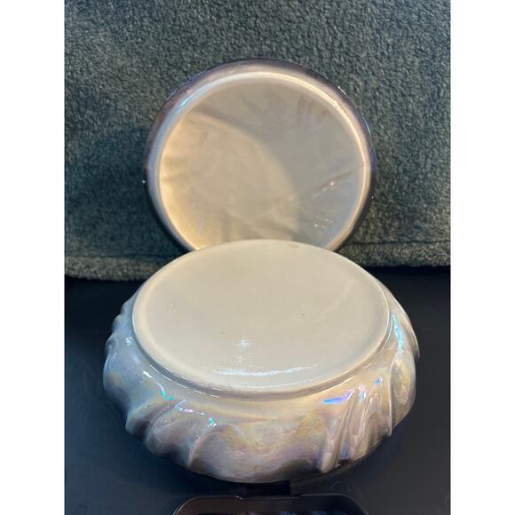 Black Luster Covered Bowl with Ceramic Flowers on Top MCM - Picture 3 of 8